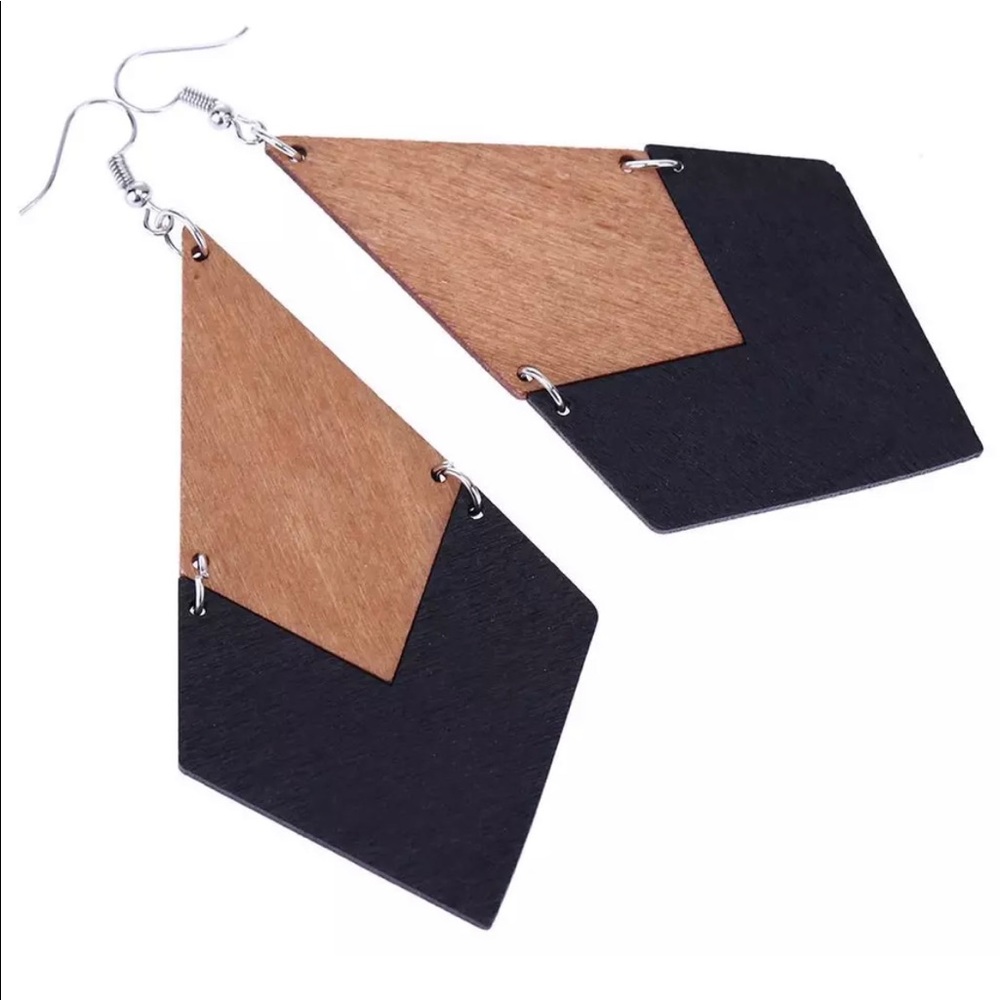 Wood geometric dangle earrings